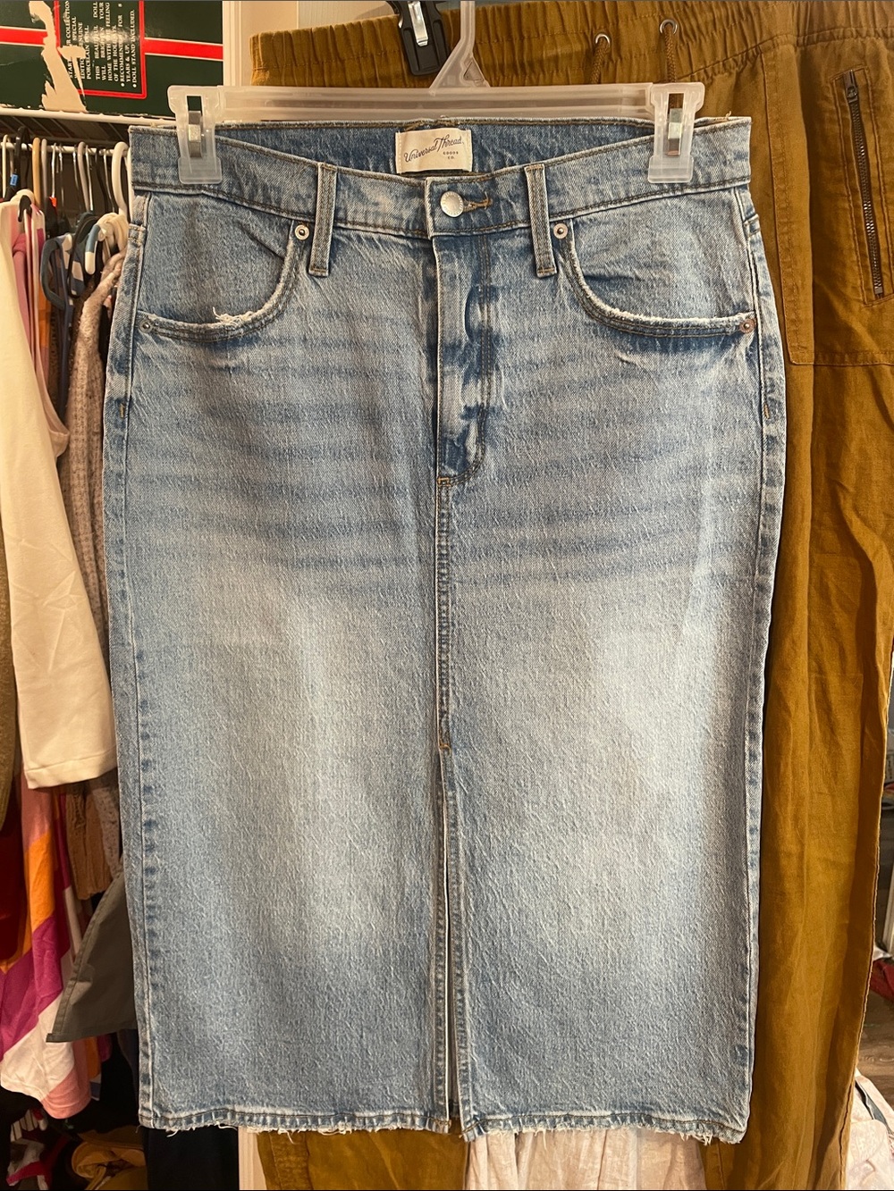 Universal Thread Light Blue Denim Skirt with Contrast Stitching